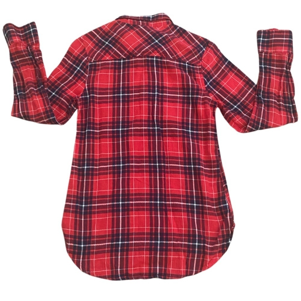 Merona Red Flannel Plaid Holiday Country Tunic Long Sleeve Shirt Cowgirl XS - Picture 3 of 4